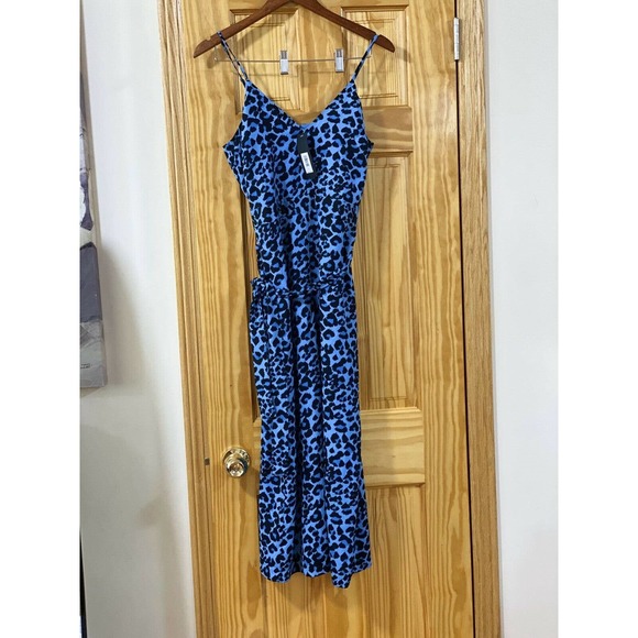Women's NWT Banana Republic Blue Animal print wide leg cropped jumpsuit size 4 - Picture 5 of 6